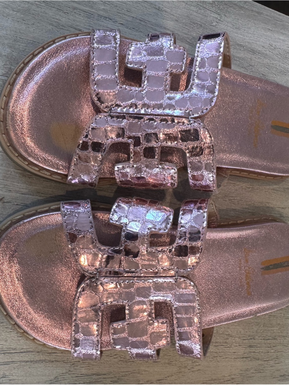 Girls' Metallic Rose Gold Slide Sandals - Kids Shoes